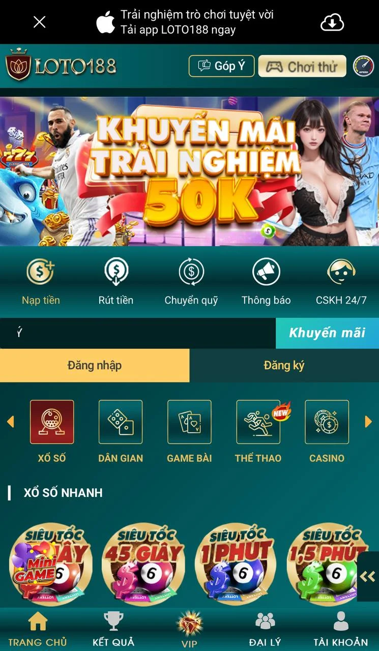 Chọn tải App Loto188 phía trên cùng màn hình trang chủ